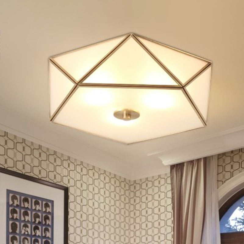 Simplicity Pentagonal Flushmount Ceiling Lamp Satin Opal Glass Flush-Mount Light in Brass Clearhalo 'Ceiling Lights' 'Close To Ceiling Lights' 'Close to ceiling' 'Flush mount' Lighting' 2275246