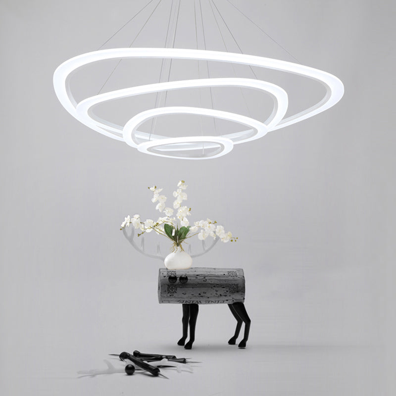 White Triangle LED Hanging Lighting Minimalism Acrylic Chandelier Light over Table 4 White Clearhalo 'Ceiling Lights' 'Chandeliers' 'Modern Chandeliers' 'Modern' Lighting' 2275250