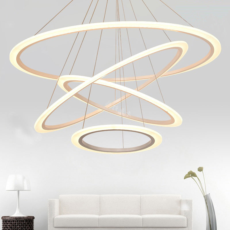 Circular Stairway Ceiling Chandelier Light Acrylic LED Artistic Hanging Pendant in White Clearhalo 'Ceiling Lights' 'Chandeliers' 'Modern Chandeliers' 'Modern' Lighting' 2275269