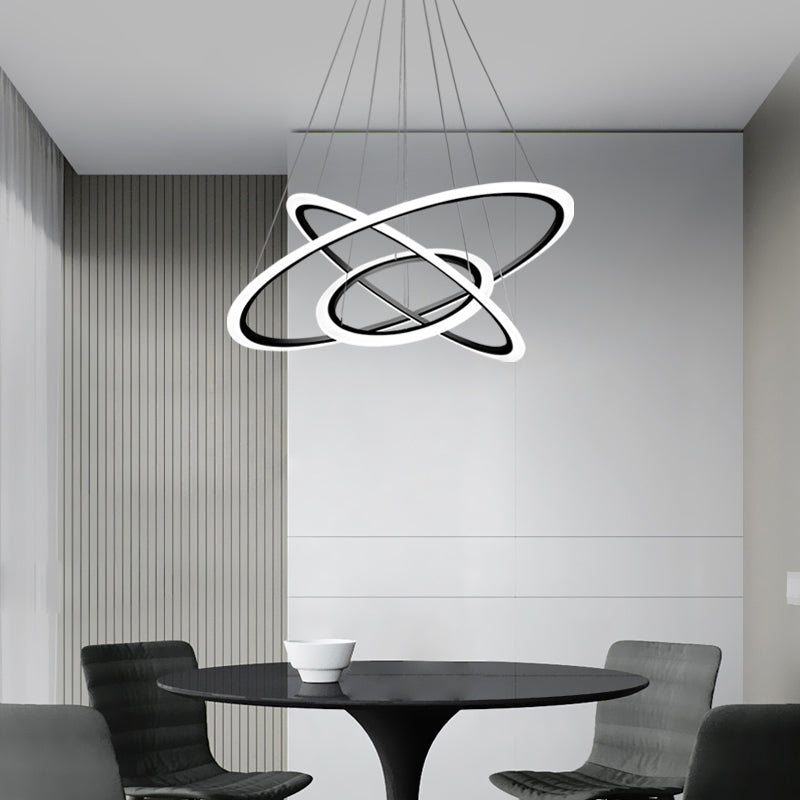 Circle Hanging Light Simplicity Acrylic 3-Head Black LED Chandelier for Dining Room Black Clearhalo 'Ceiling Lights' 'Chandeliers' 'Modern Chandeliers' 'Modern' Lighting' 2275273