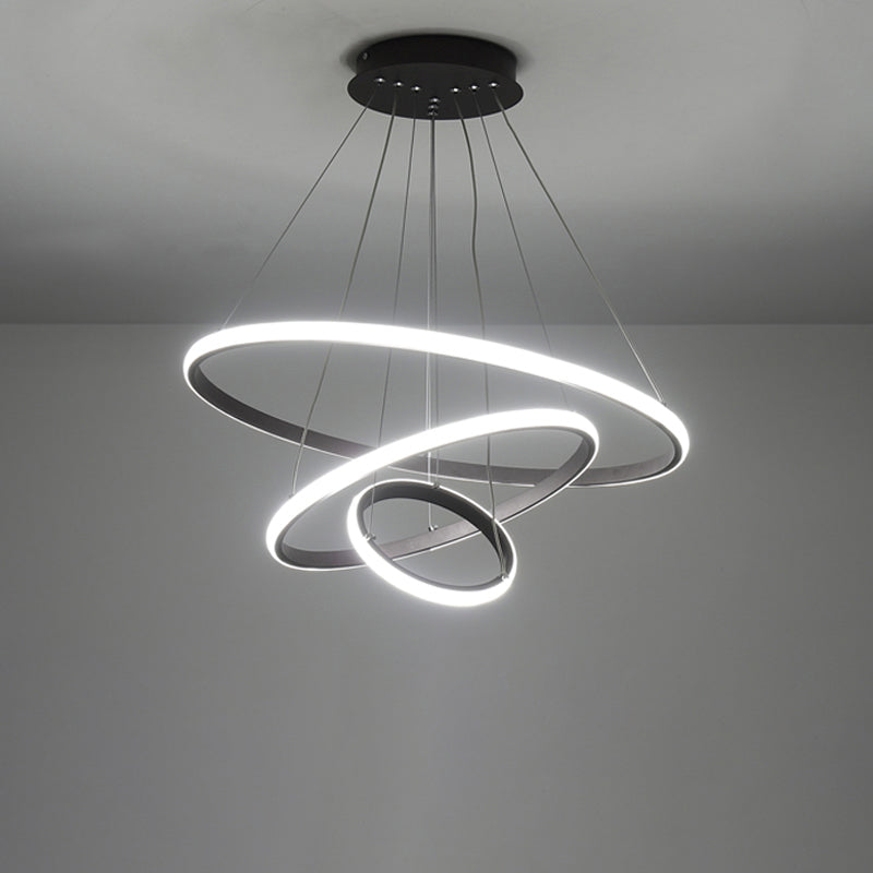 Simple Style Circle Pendant Chandelier Metallic Restaurant LED Ceiling Light in Black Clearhalo 'Ceiling Lights' 'Chandeliers' 'Modern Chandeliers' 'Modern' Lighting' 2275312