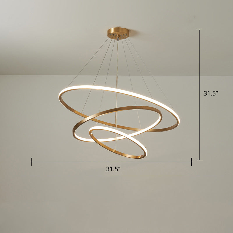 Modern Circular LED Chandelier Metal Sitting Room Suspension Lighting in Gold 3 Gold Large Clearhalo 'Ceiling Lights' 'Chandeliers' 'Modern Chandeliers' 'Modern' Lighting' 2275326