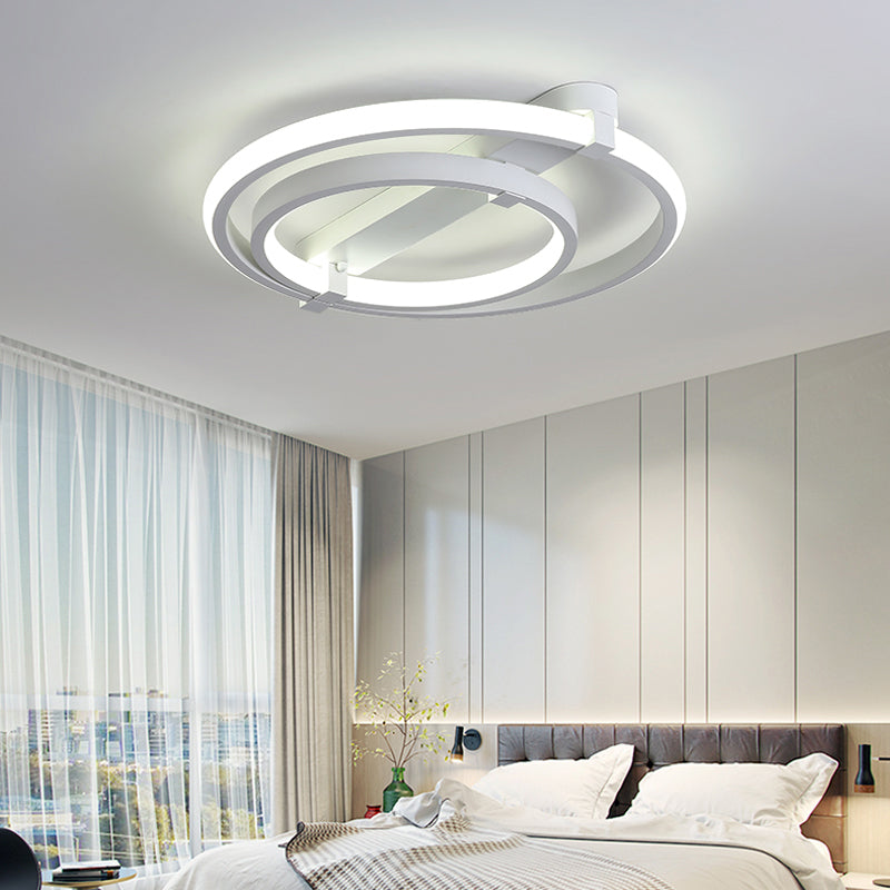 Metal Loop Shaped LED Ceiling Fixture Minimalistic White Semi Flush Light for Living Room 2 White White Clearhalo 'Ceiling Lights' 'Close To Ceiling Lights' 'Close to ceiling' 'Semi-flushmount' Lighting' 2275343