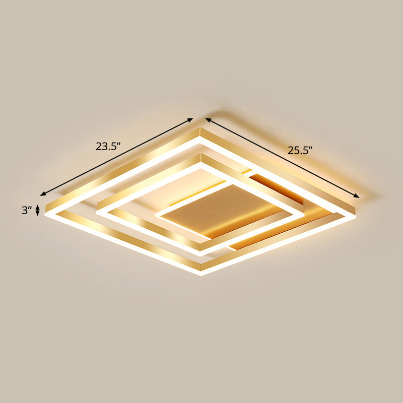 Brushed Gold Square Ceiling Light Minimalist LED Acrylic Semi Flush Mount Light Fixture Gold 23.5