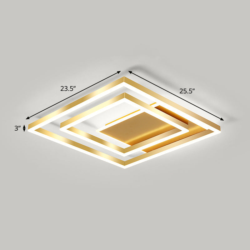 Brushed Gold Square Ceiling Light Minimalist LED Acrylic Semi Flush Mount Light Fixture Gold 23.5