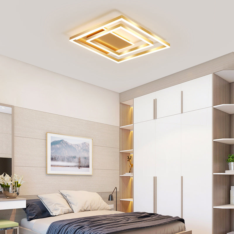 Brushed Gold Square Ceiling Light Minimalist LED Acrylic Semi Flush Mount Light Fixture Clearhalo 'Ceiling Lights' 'Close To Ceiling Lights' 'Close to ceiling' 'Semi-flushmount' Lighting' 2275356