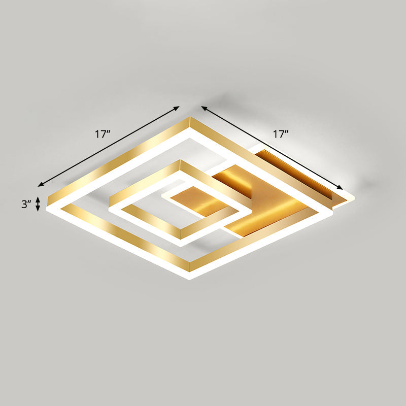 Brushed Gold Square Ceiling Light Minimalist LED Acrylic Semi Flush Mount Light Fixture Gold 17