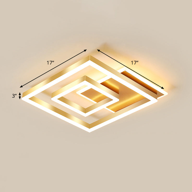 Brushed Gold Square Ceiling Light Minimalist LED Acrylic Semi Flush Mount Light Fixture Gold 17