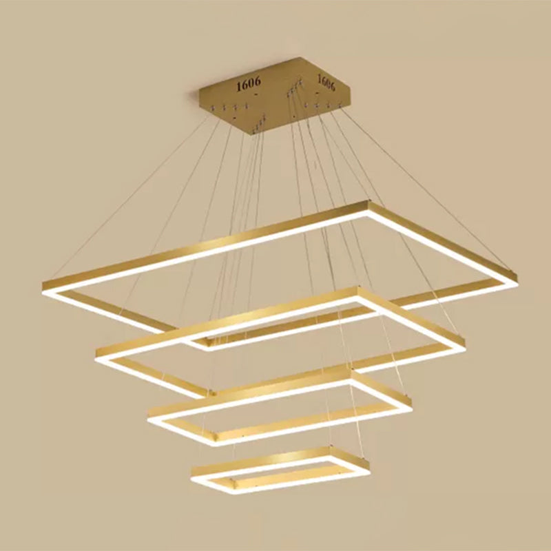 Rectangle 4-Tier LED Ceiling Lighting Modern Aluminum Gold Chandelier Light Fixture Clearhalo 'Ceiling Lights' 'Chandeliers' 'Modern Chandeliers' 'Modern' Lighting' 2275411