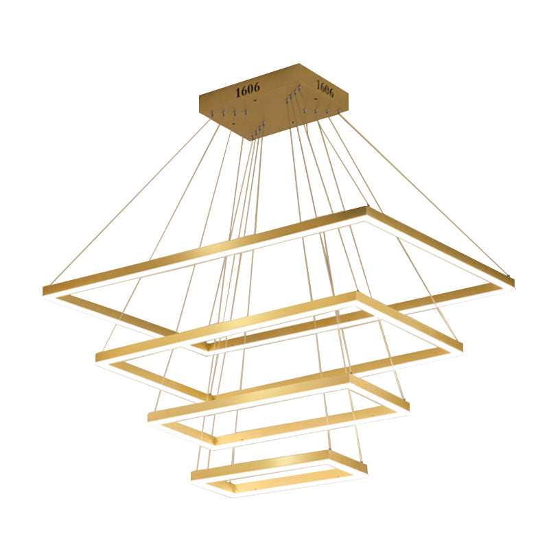 Rectangle 4-Tier LED Ceiling Lighting Modern Aluminum Gold Chandelier Light Fixture Clearhalo 'Ceiling Lights' 'Chandeliers' 'Modern Chandeliers' 'Modern' Lighting' 2275412