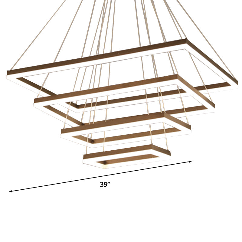 4-Tier Rectangle Acrylic LED Suspension Light Nordic Style Coffee Chandelier Light Clearhalo 'Ceiling Lights' 'Chandeliers' 'Modern Chandeliers' 'Modern' Lighting' 2275425