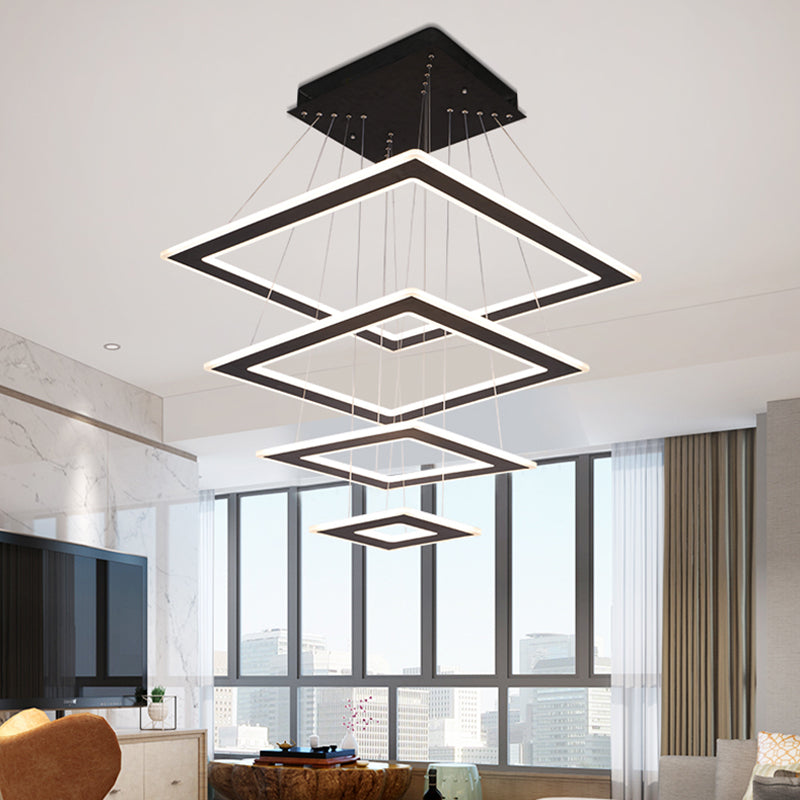 Rhombus Tiered Living Room LED Suspension Light Acrylic Nordic Style Chandelier Lighting in Black Black Clearhalo 'Ceiling Lights' 'Chandeliers' 'Modern Chandeliers' 'Modern' Lighting' 2275487