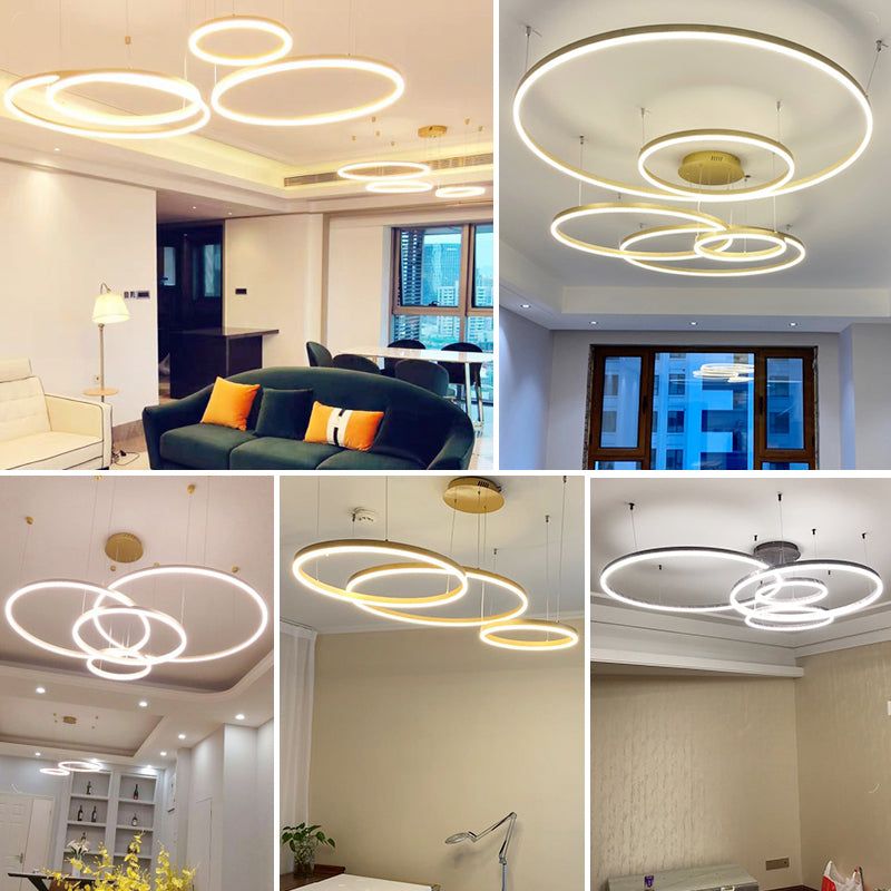 Tiered Hoop Living Room Chandelier Lighting Acrylic Minimalist LED Pendant Light in Gold Clearhalo 'Ceiling Lights' 'Chandeliers' 'Modern Chandeliers' 'Modern' Lighting' 2275494