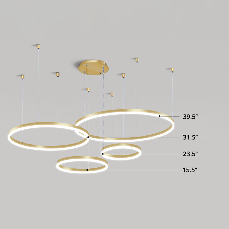 Tiered Hoop Living Room Chandelier Lighting Acrylic Minimalist LED Pendant Light in Gold Gold 39