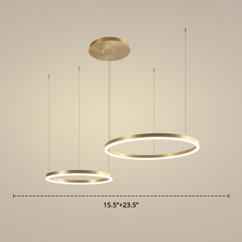 Metallic Ring 2-Layer Chandelier Pendant Lighting Contemporary Gold LED Hanging Light Gold 23.5