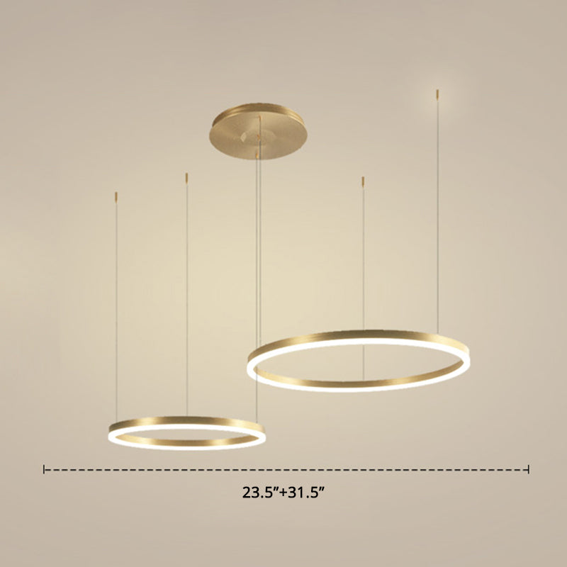 Metallic Ring 2-Layer Chandelier Pendant Lighting Contemporary Gold LED Hanging Light Gold 31.5