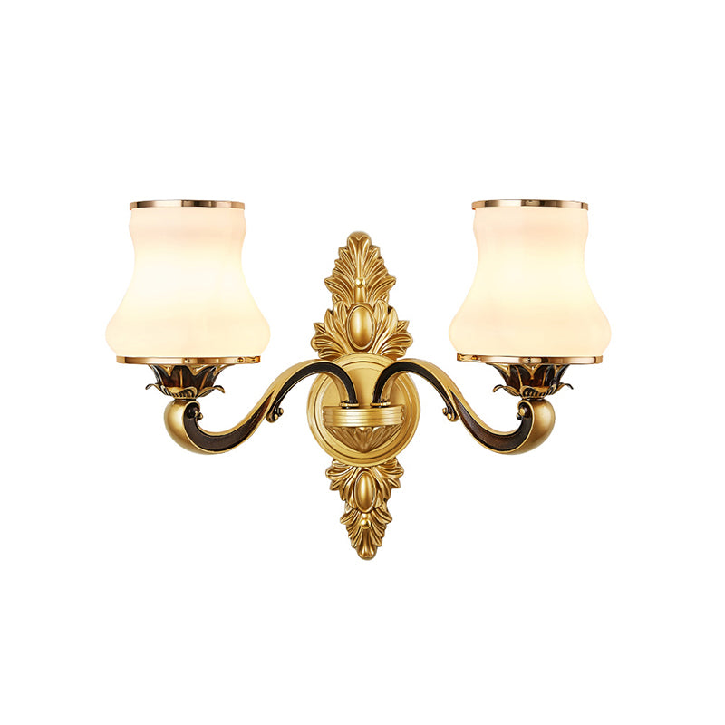 White Glass Jar Shaped Wall Sconce Lighting Retro Living Room Wall Mounted Light in Brass Clearhalo 'Wall Lamps & Sconces' 'Wall Lights' Lighting' 2275552