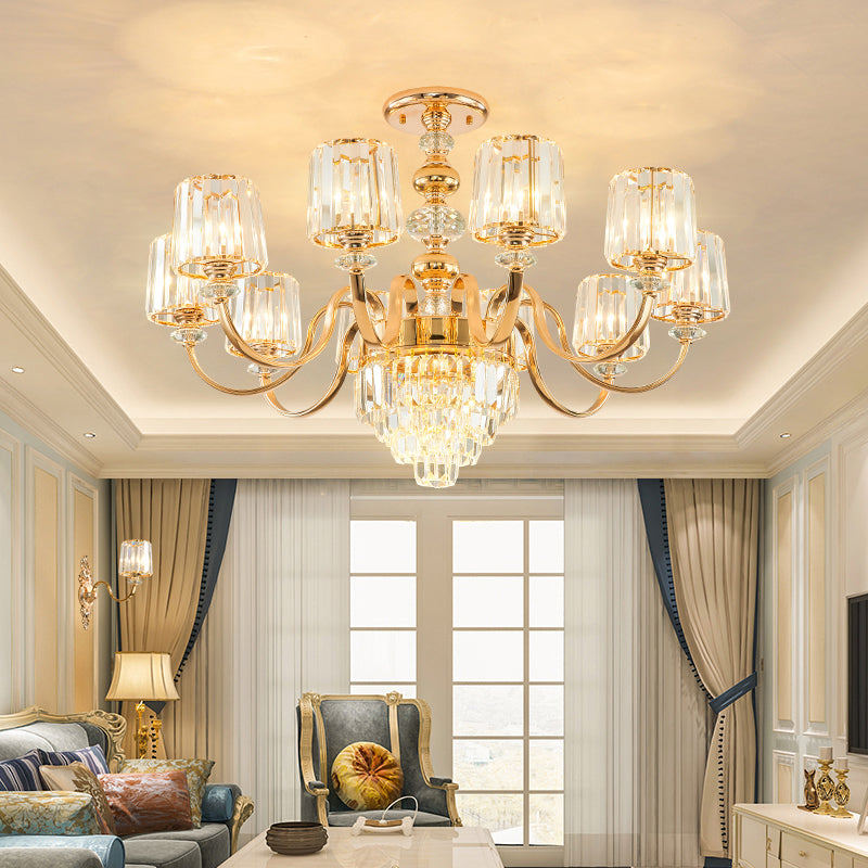 Crystal Block Chandelier Lighting Transitional Rose Gold Cylinder Parlor Pendant Light Clearhalo 'Ceiling Lights' 'Chandeliers' Lighting' options 2275590