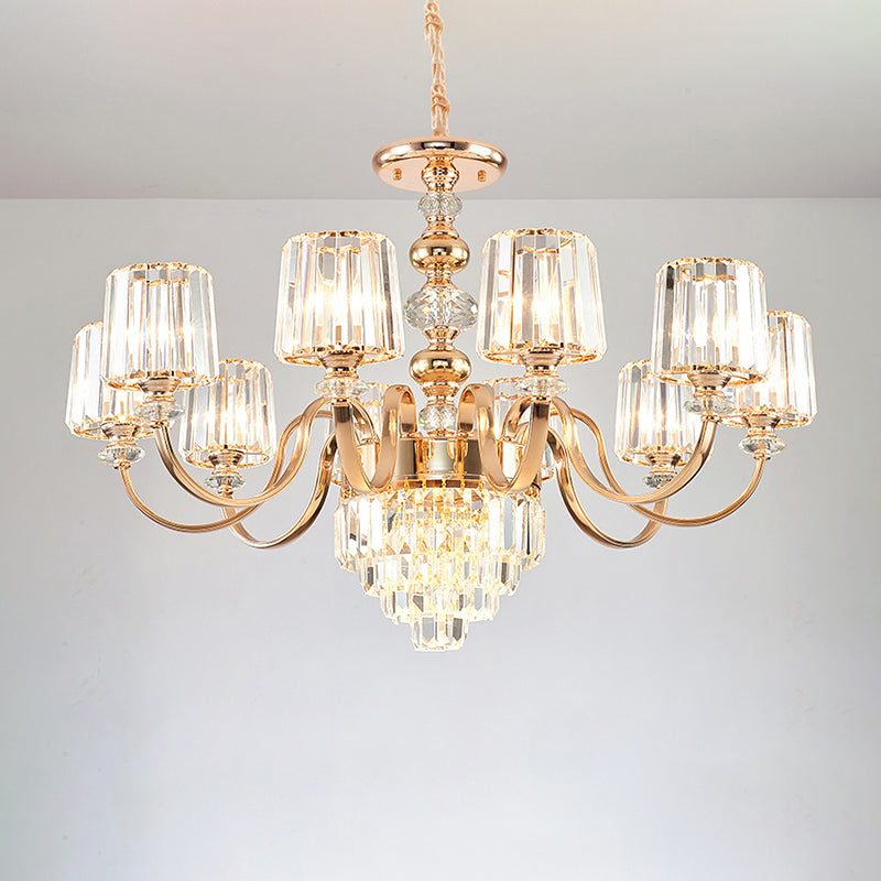 Crystal Block Chandelier Lighting Transitional Rose Gold Cylinder Parlor Pendant Light Clearhalo 'Ceiling Lights' 'Chandeliers' Lighting' options 2275594