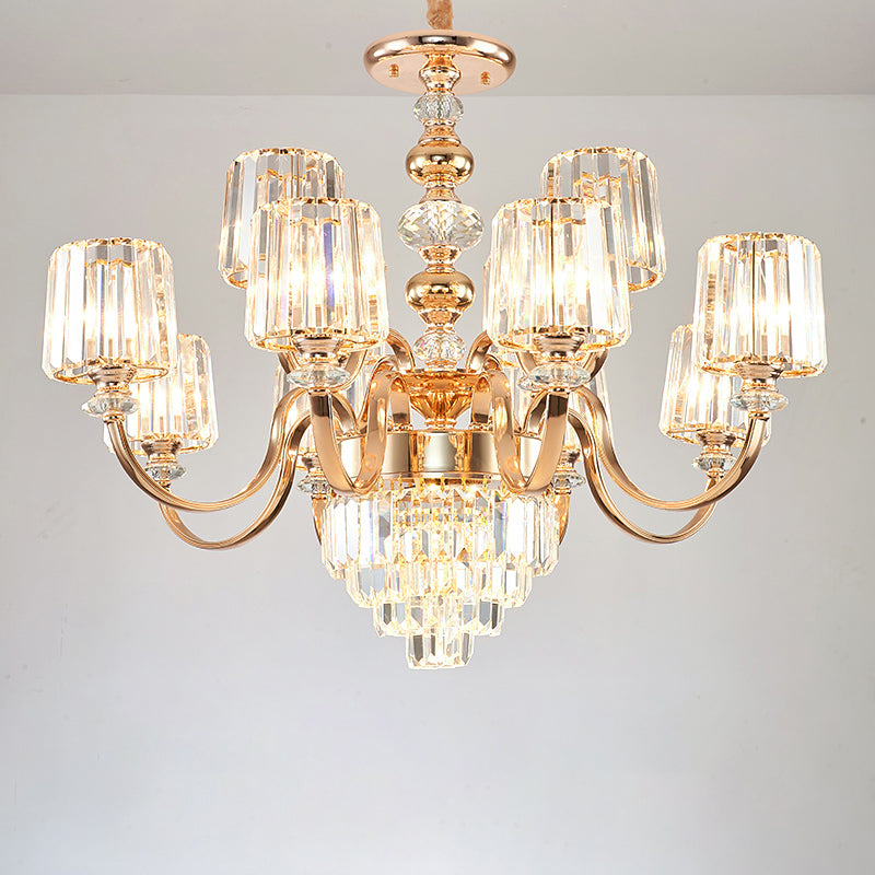 Crystal Block Chandelier Lighting Transitional Rose Gold Cylinder Parlor Pendant Light Clearhalo 'Ceiling Lights' 'Chandeliers' Lighting' options 2275595