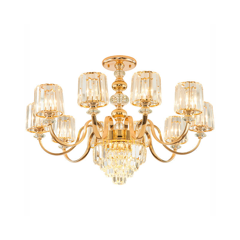 Crystal Block Chandelier Lighting Transitional Rose Gold Cylinder Parlor Pendant Light Clearhalo 'Ceiling Lights' 'Chandeliers' Lighting' options 2275596