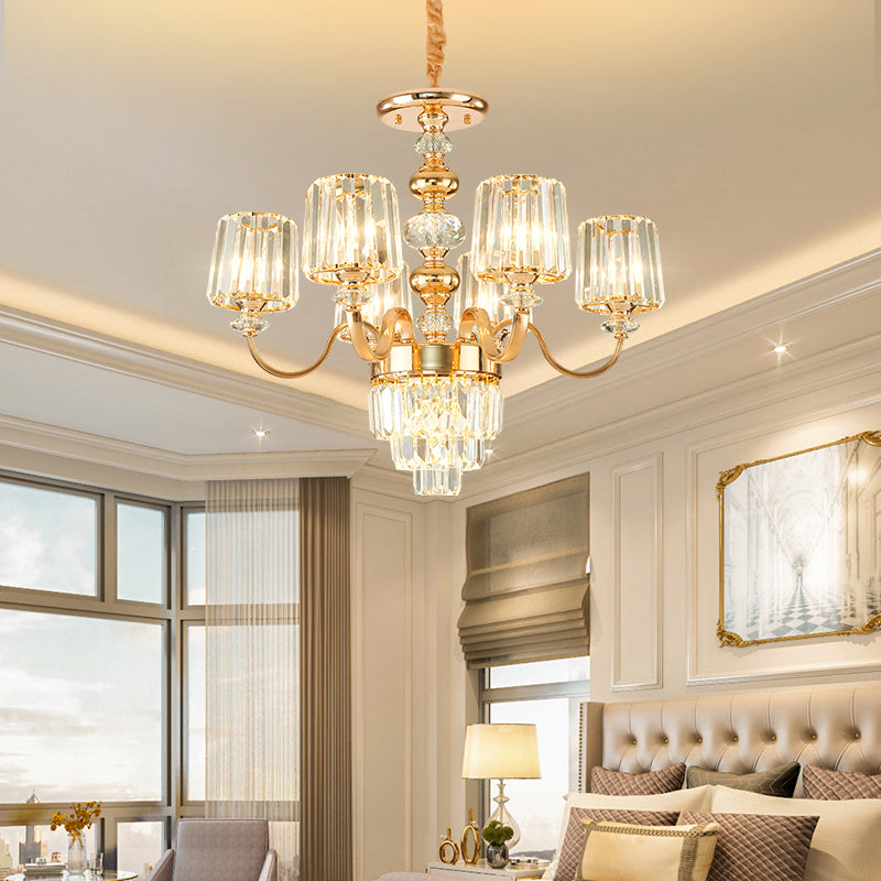 Crystal Block Chandelier Lighting Transitional Rose Gold Cylinder Parlor Pendant Light Clearhalo 'Ceiling Lights' 'Chandeliers' Lighting' options 2275597