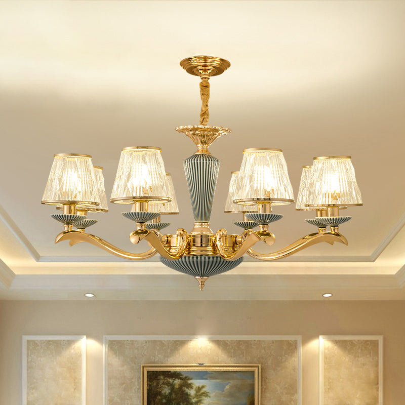 Clear Ribbed Glass Chandelier Lighting Antique Gold Conic Bedroom Ceiling Pendant Lamp Clearhalo 'Ceiling Lights' 'Chandeliers' Lighting' options 2275633