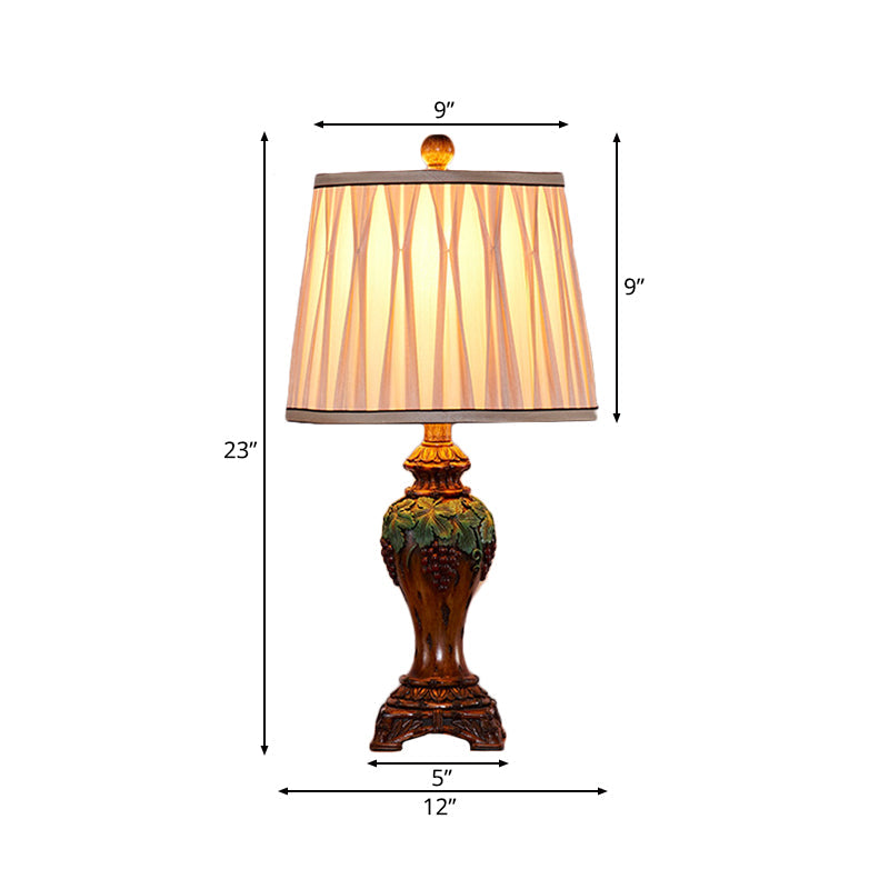 Smocked Pleated Shade Study Room Table Lamp Vintage Fabric 1 Light Beige Reading Light, 9