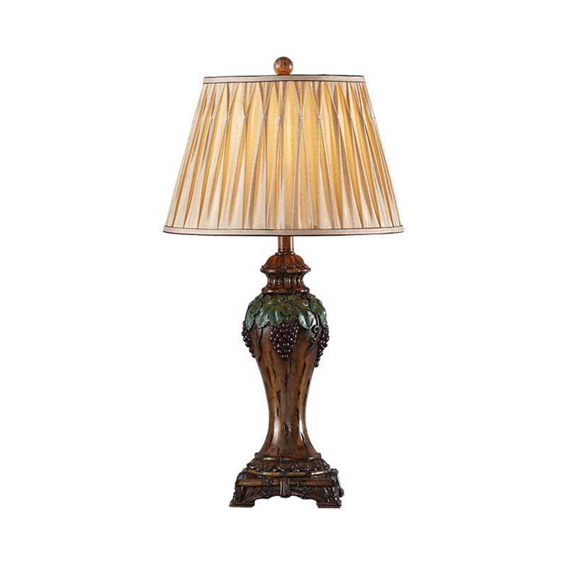 Smocked Pleated Shade Study Room Table Lamp Vintage Fabric 1 Light Beige Reading Light, 9