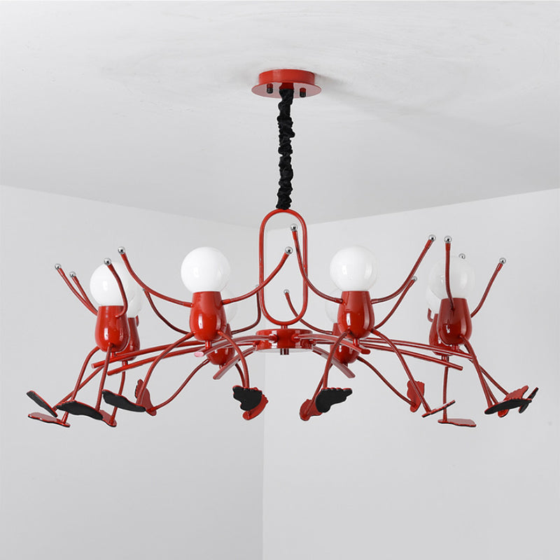 Red Stick-Man Chandelier Novelty Cartoon Metal Hanging Light Fixture for Kids Room Clearhalo 'Ceiling Lights' 'Chandeliers' Lighting' options 2282316