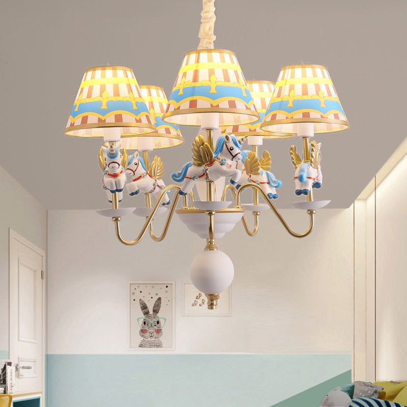 Unicorn Resin Suspension Lighting Cartoon 5-Light Chandelier with Print Empire Shade Blue Clearhalo 'Ceiling Lights' 'Chandeliers' Lighting' options 2282334_2b5ec47a-ea96-4c86-9e46-13656173ac57