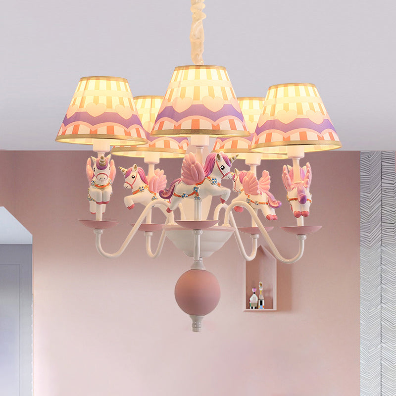 Unicorn Resin Suspension Lighting Cartoon 5-Light Chandelier with Print Empire Shade Clearhalo 'Ceiling Lights' 'Chandeliers' Lighting' options 2282335