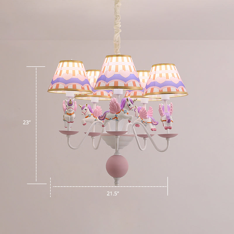 Unicorn Resin Suspension Lighting Cartoon 5-Light Chandelier with Print Empire Shade Clearhalo 'Ceiling Lights' 'Chandeliers' Lighting' options 2282336