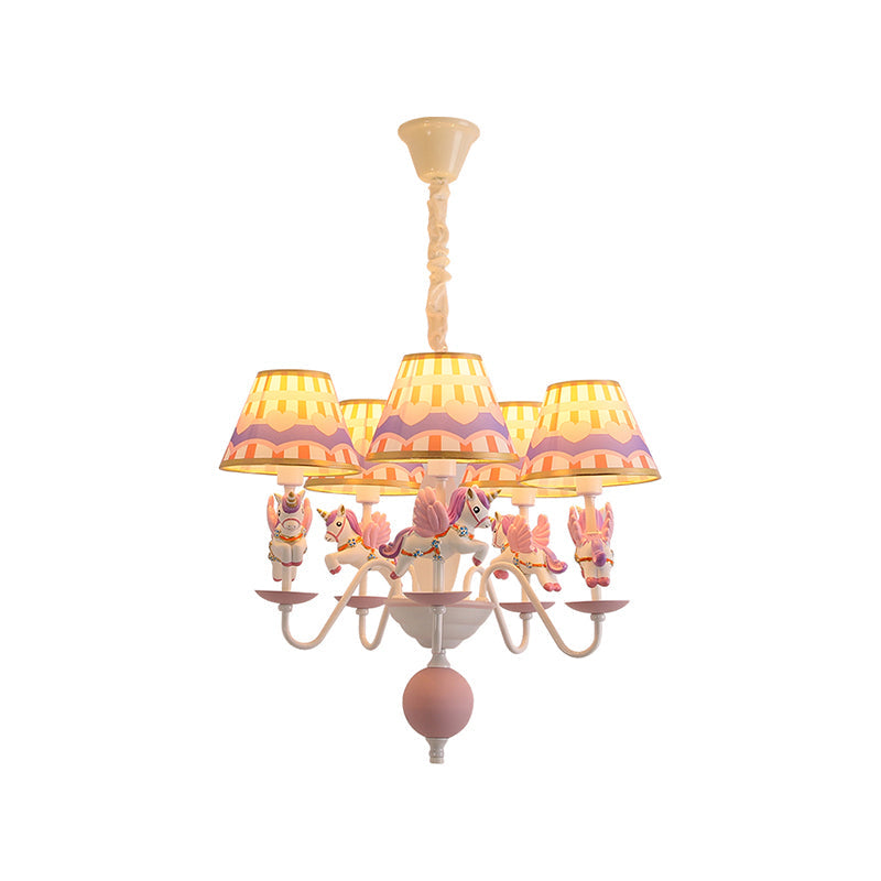 Unicorn Resin Suspension Lighting Cartoon 5-Light Chandelier with Print Empire Shade Clearhalo 'Ceiling Lights' 'Chandeliers' Lighting' options 2282337