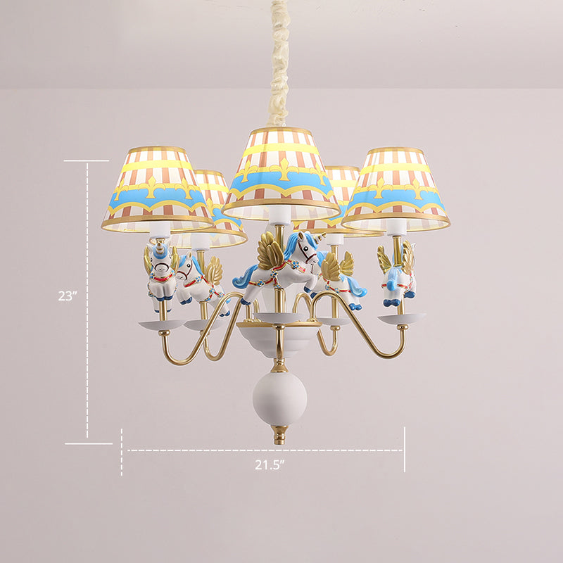 Unicorn Resin Suspension Lighting Cartoon 5-Light Chandelier with Print Empire Shade Clearhalo 'Ceiling Lights' 'Chandeliers' Lighting' options 2282338