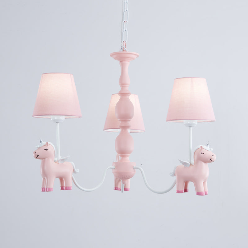 Conic Childrens Bedroom Chandelier Fabric Cartoon Style Pendant Light with Resin Unicorn Deco Clearhalo 'Ceiling Lights' 'Chandeliers' Lighting' options 2282348