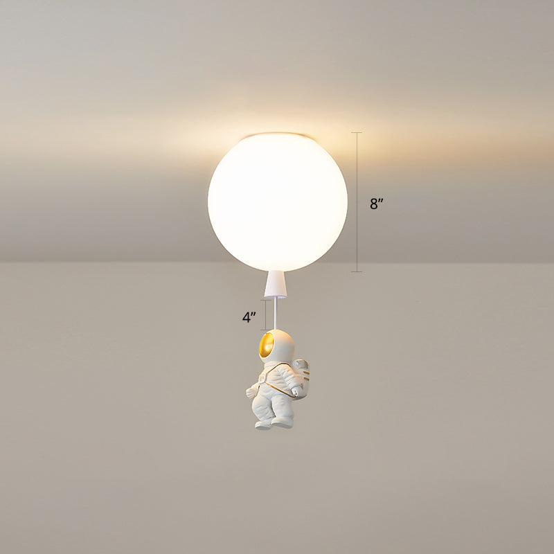 Creative Balloon Ceiling Mount Light Silica Gel 1 Bulb Bedroom Flush Light with Astronaut Decoration White 8