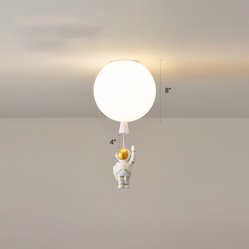 Creative Balloon Ceiling Mount Light Silica Gel 1 Bulb Bedroom Flush Light with Astronaut Decoration White 8