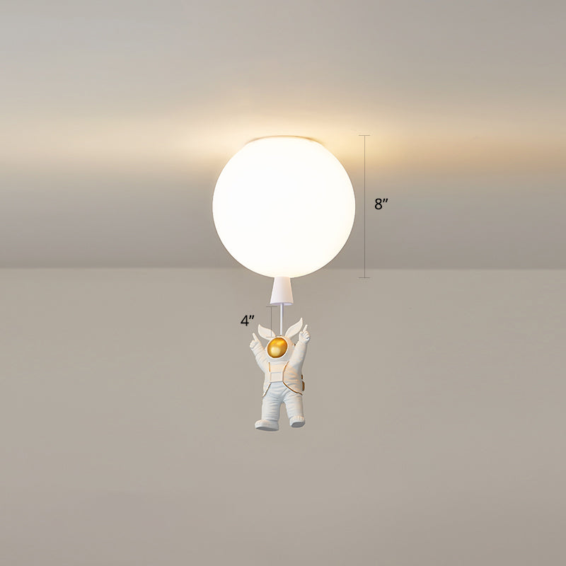 Creative Balloon Ceiling Mount Light Silica Gel 1 Bulb Bedroom Flush Light with Astronaut Decoration White 8