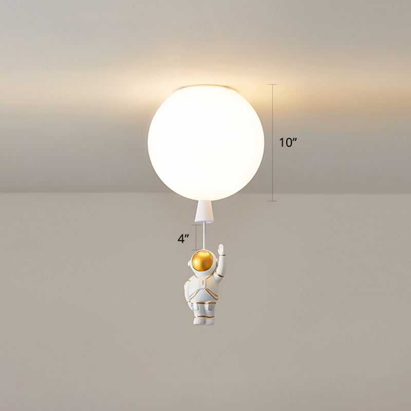 Creative Balloon Ceiling Mount Light Silica Gel 1 Bulb Bedroom Flush Light with Astronaut Decoration White 10