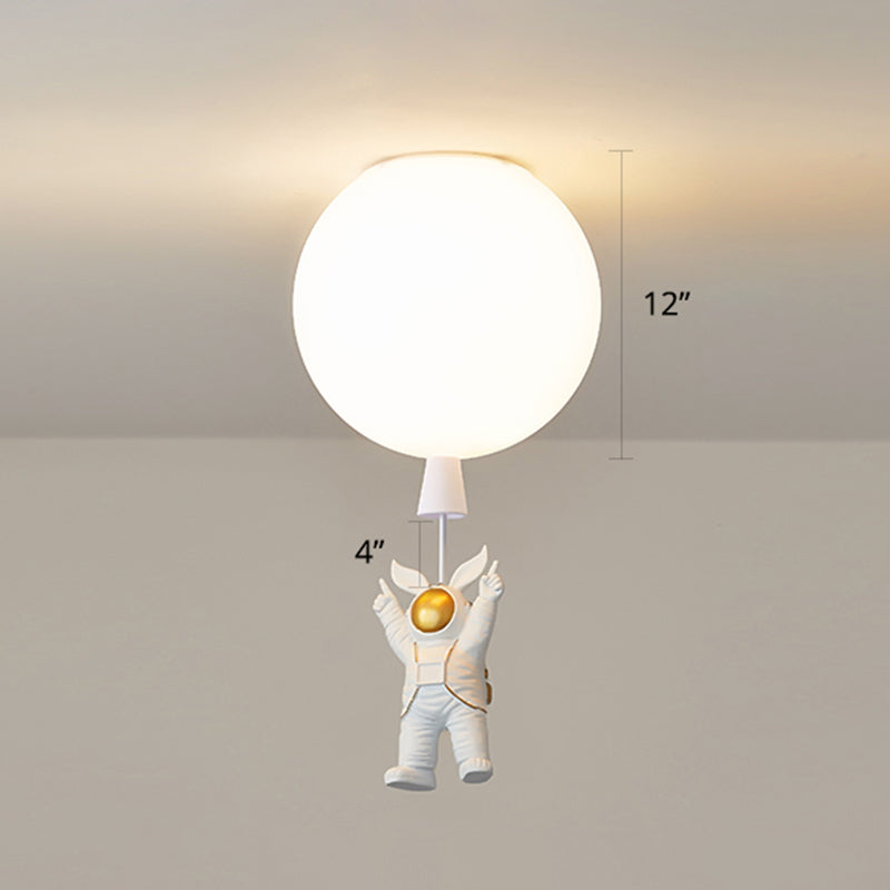 Creative Balloon Ceiling Mount Light Silica Gel 1 Bulb Bedroom Flush Light with Astronaut Decoration White 12