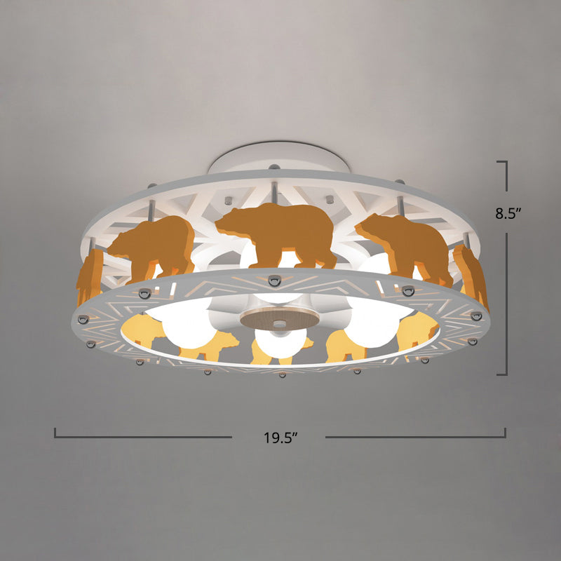 Drum Shaped Semi Flush Mount Lamp Cartoon Metal 6-Light Kids Room Ceiling Lighting in White White Bear Clearhalo 'Ceiling Lights' 'Close To Ceiling Lights' 'Close to ceiling' 'Semi-flushmount' Lighting' 2282396