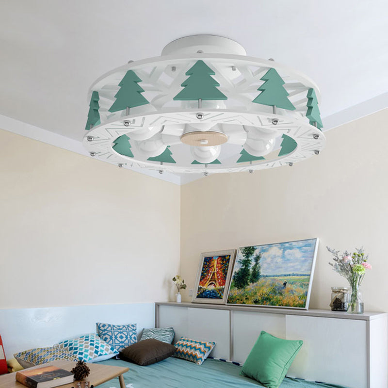 Drum Shaped Semi Flush Mount Lamp Cartoon Metal 6-Light Kids Room Ceiling Lighting in White Clearhalo 'Ceiling Lights' 'Close To Ceiling Lights' 'Close to ceiling' 'Semi-flushmount' Lighting' 2282397