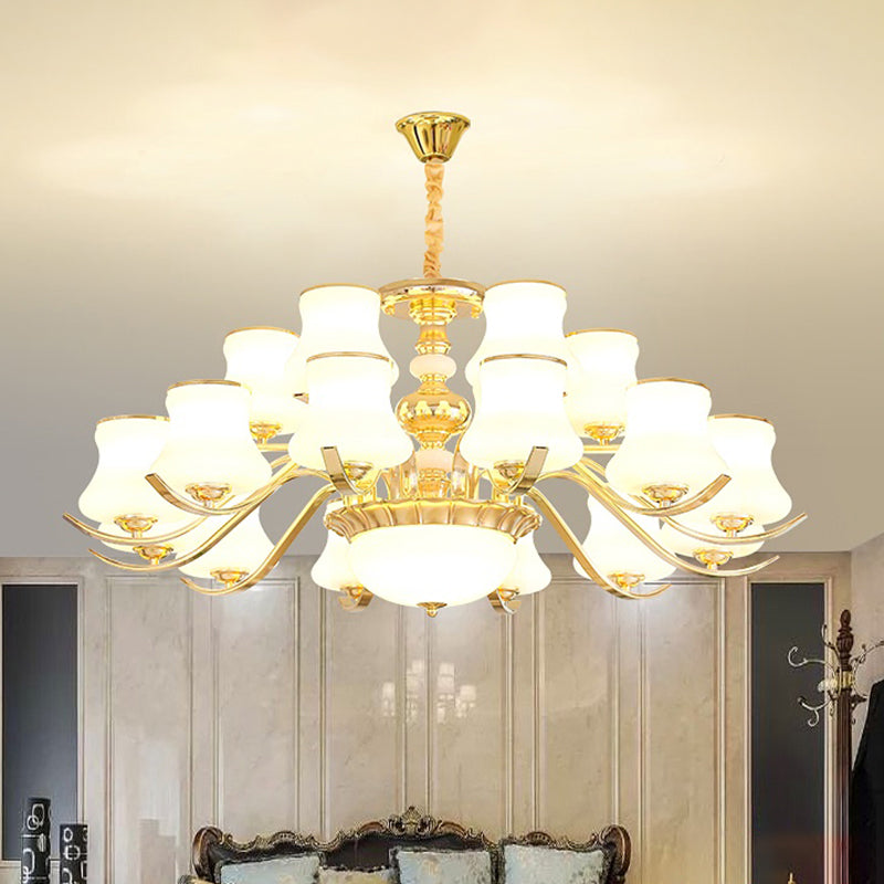 Gold Plated Jar Shaped Hanging Lamp Antique Opal Glass Bedroom Chandelier Light Fixture Clearhalo 'Ceiling Lights' 'Chandeliers' Lighting' options 2282474