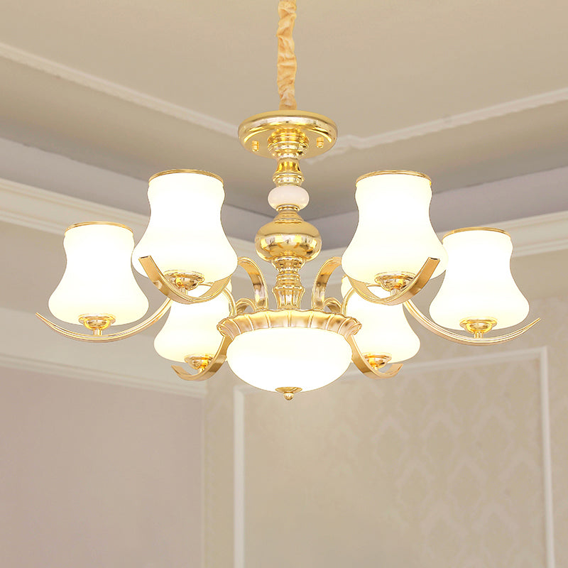 Gold Plated Jar Shaped Hanging Lamp Antique Opal Glass Bedroom Chandelier Light Fixture Clearhalo 'Ceiling Lights' 'Chandeliers' Lighting' options 2282475