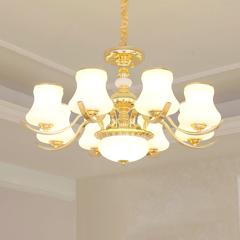 Gold Plated Jar Shaped Hanging Lamp Antique Opal Glass Bedroom Chandelier Light Fixture Clearhalo 'Ceiling Lights' 'Chandeliers' Lighting' options 2282476