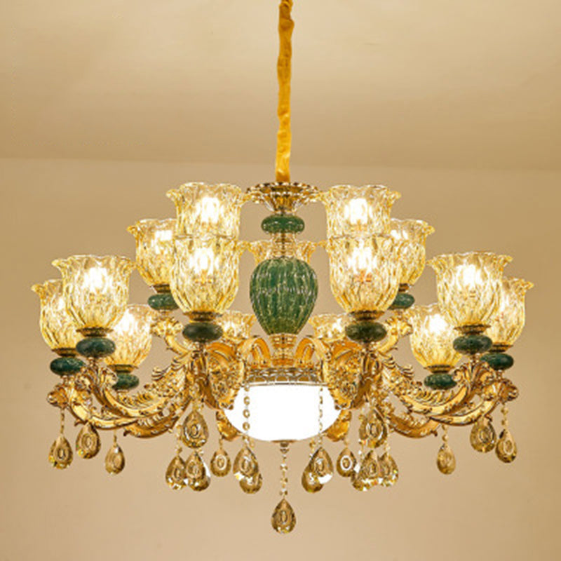 Crystal Clear Chandelier Floral Luxury Traditional Hanging Light for Living Room Clearhalo 'Ceiling Lights' 'Chandeliers' Lighting' options 2282490