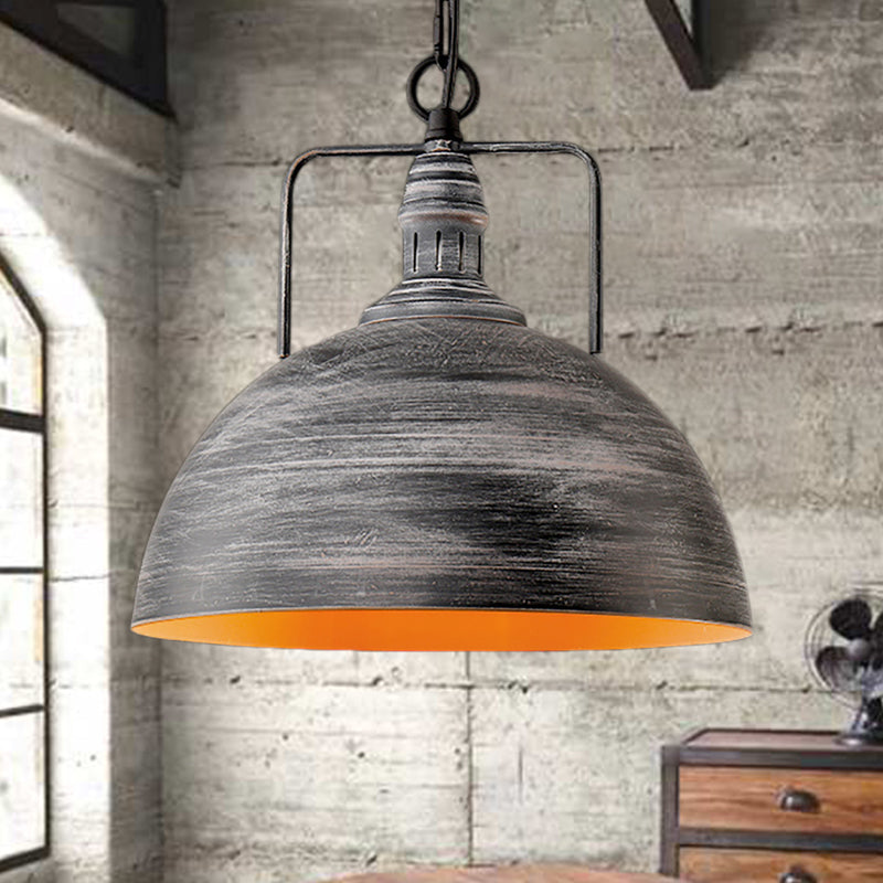 Aged Silver Domed Pendant Lamp Industrial Metal 1 Light Dining Table Hanging Light, 12