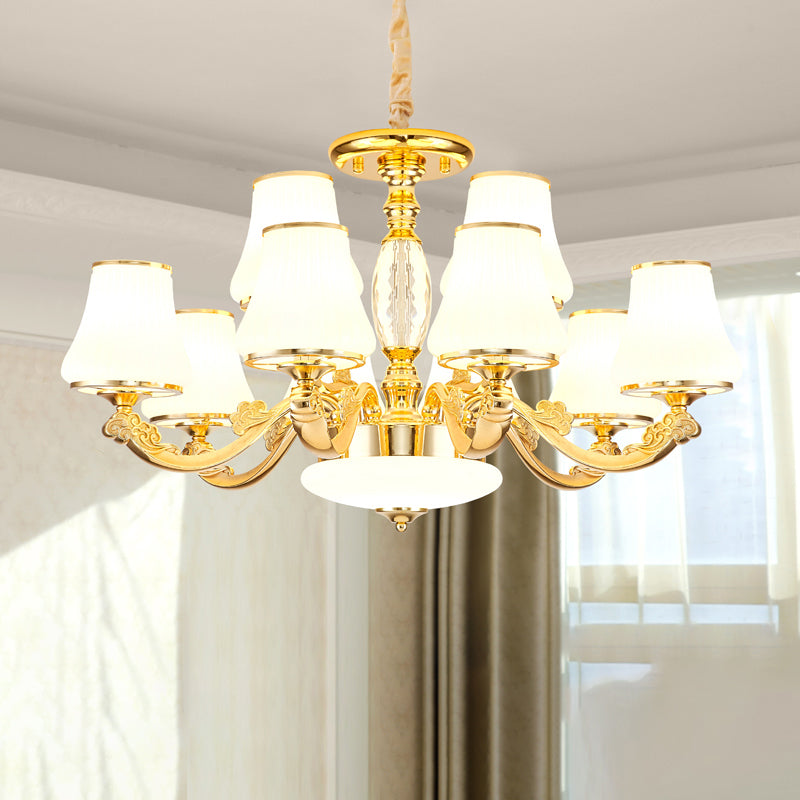 Minimalist Tapered Chandelier Light Opaline Glass Pendant Lamp in Gold for Living Room Clearhalo 'Ceiling Lights' 'Chandeliers' Lighting' options 2282500