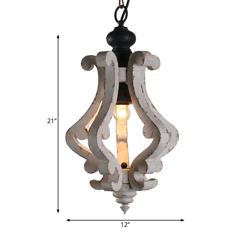 Distressed White 1 Light Hanging Light Kit Rustic Wooden Lantern Pendant Ceiling Light Clearhalo 'Ceiling Lights' 'Pendant Lights' 'Pendants' Lighting' 228253